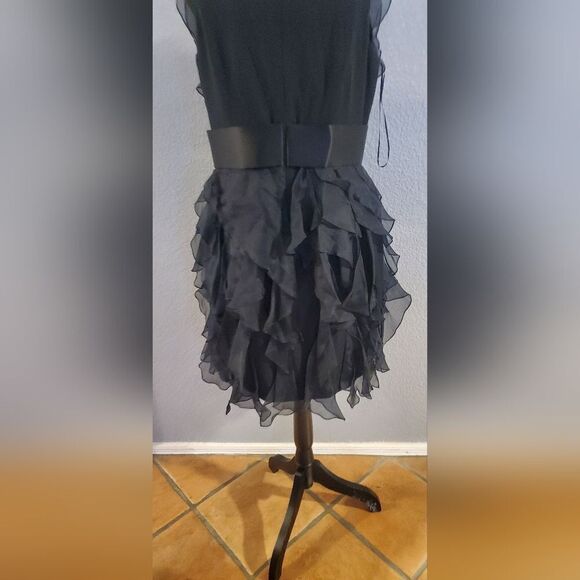 Marchesa Notte Black Silk Ruffle Mini Dress Elegant Party Cocktail Dress - Picture 6 of 15